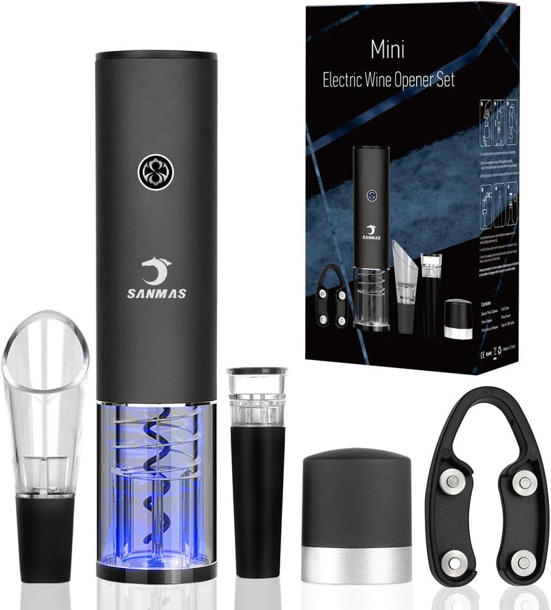 SUNMAS Rechargeable Electric Wine Bottle Opener Set - Automatic Corkscrew with Foil Cutter, Wine Stopper & Aerator Pourer - Ideal Gift for Wine Lovers - Image 2
